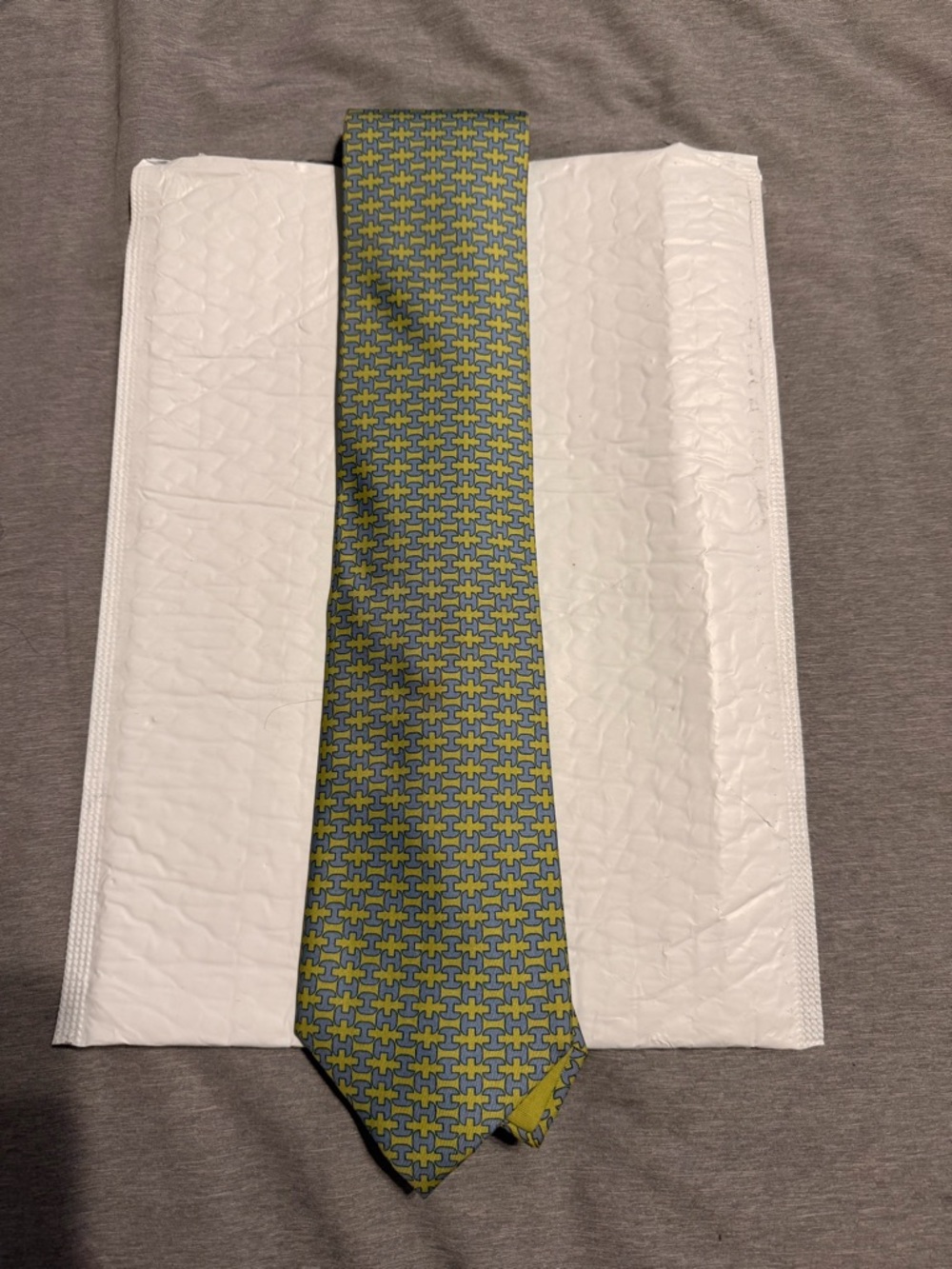 Hermes Green and Blue Interlocking Geometric Silk Tie